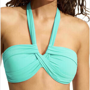 SEAFOLLY AUSTRALIA teal green halter neck bikini top sz 6